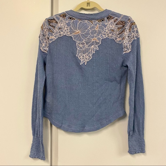 Free People Easy Breezy Long Sleeve Lace Henley Top - Picture 7 of 8